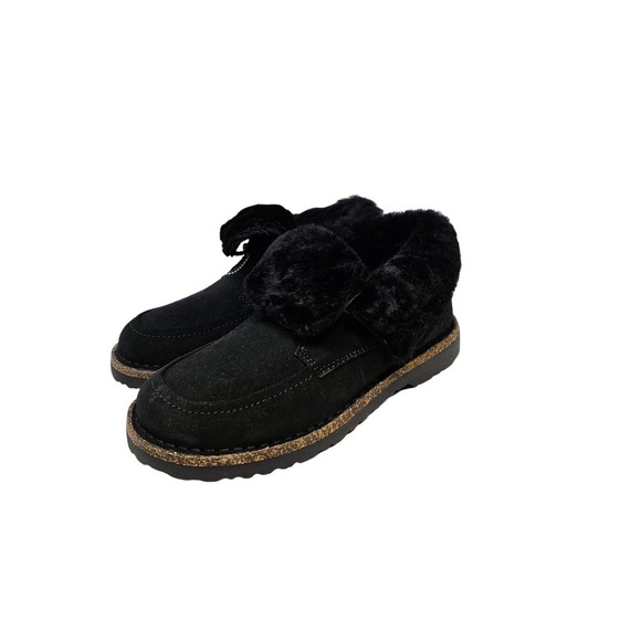 NEW Birkenstock 38 Bakki Black Leather Shearling Lined Boot Moccassin Comfy - Picture 4 of 5